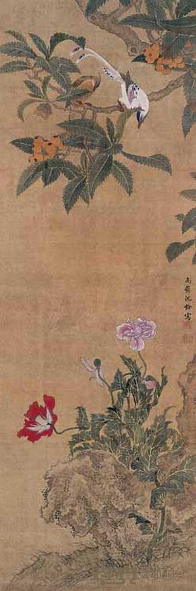 沈铨（款） 苍鸟图 立轴 132×44cm